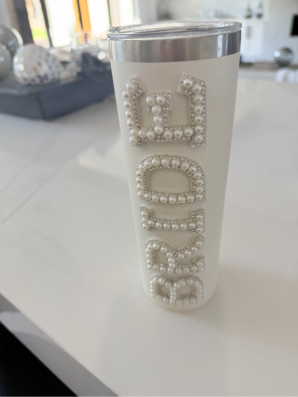 BEADED PEARL WHITE Decorative Tumbler -